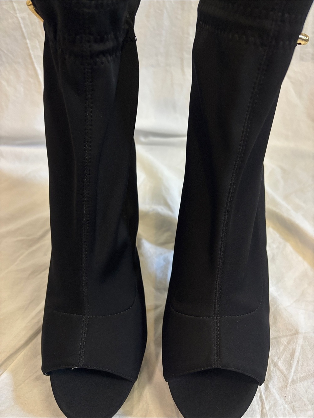 Hot Tomato Black Peep-Toe Stretch Sock Heeled Boots